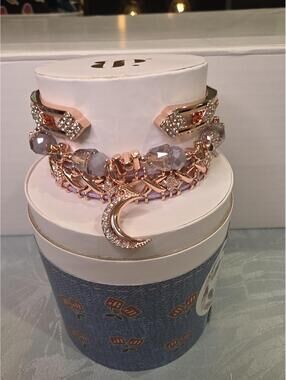 Lunar Elegance Rose Gold Plated Bracelet with Lab Created Stones and Moon Charm
